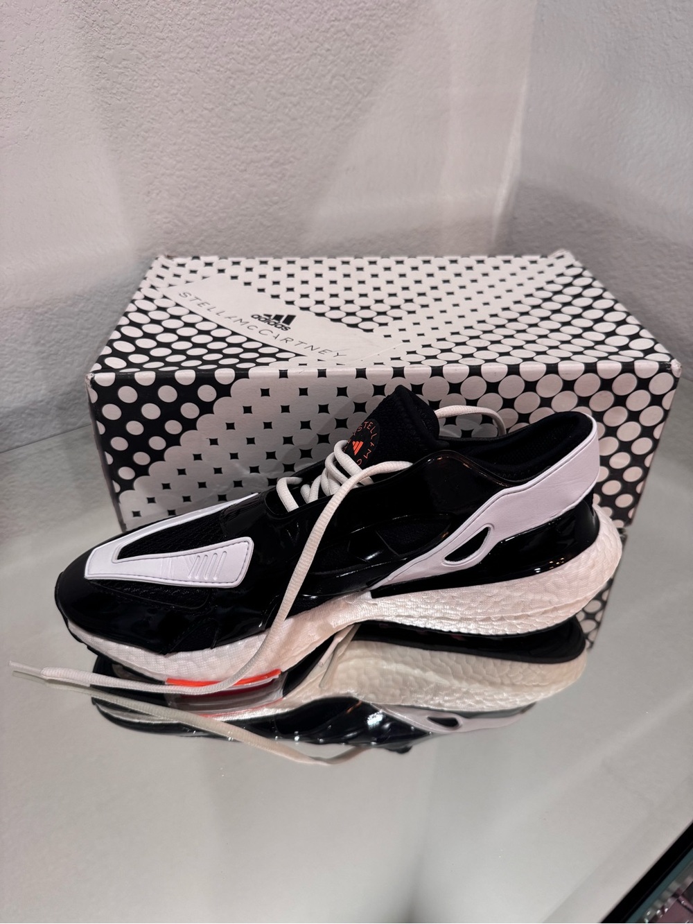 Stella McCartney Black White and Red Patent Athletic Sneaker- ADIDAS ULTRABOOST